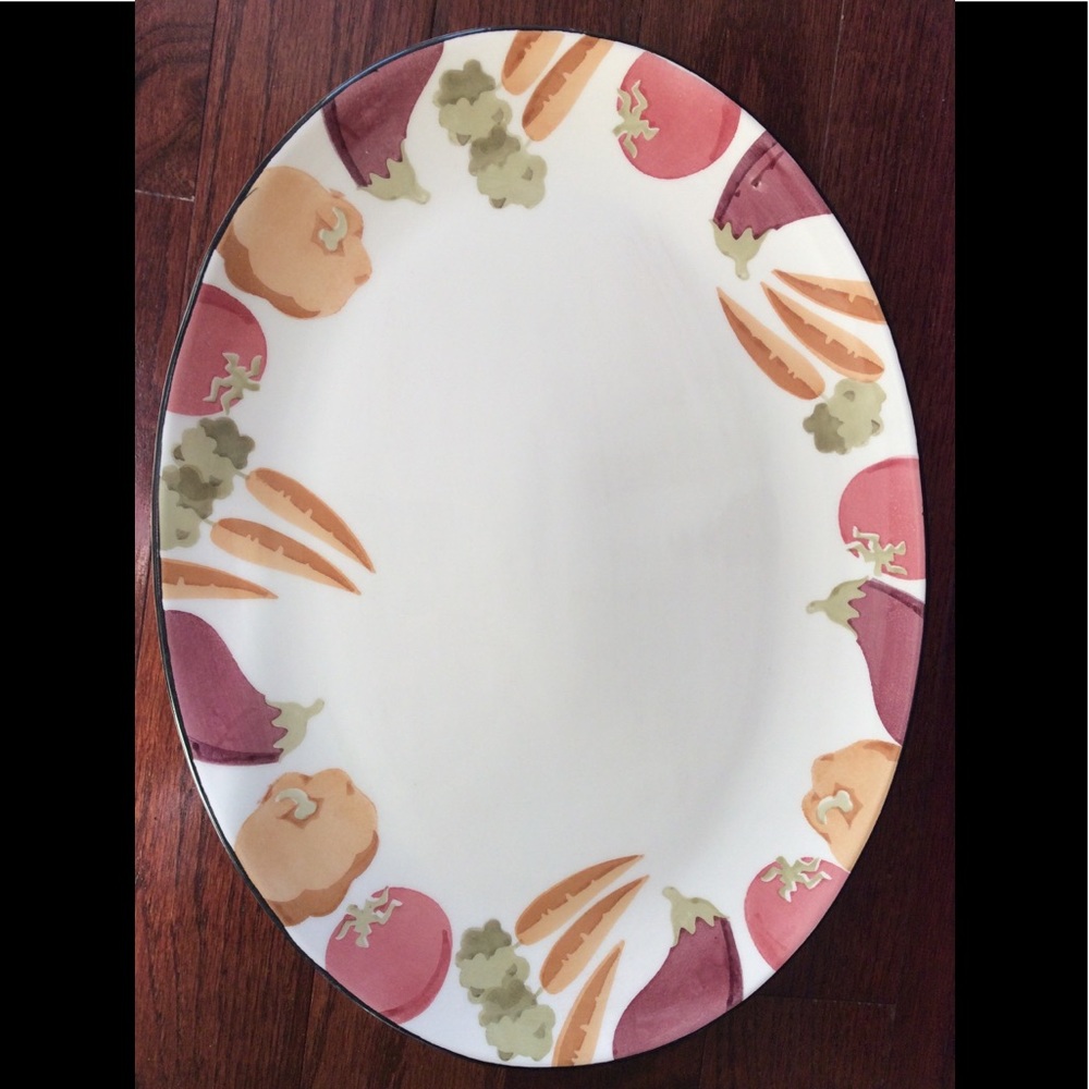 Matceramica serving platter hand painted vegetable pattern made in Portugal